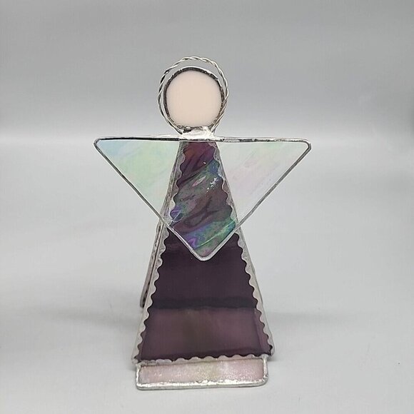 Vintage Purple Stained Glass 7" Angel Figurine Wings Free Standing - Picture 4 of 5